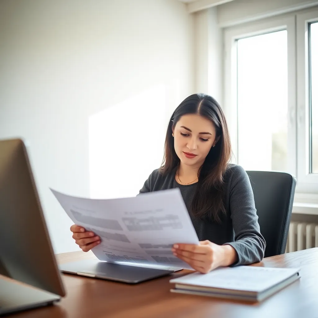 Женщина проверяет документы для получения жилищной субсидии