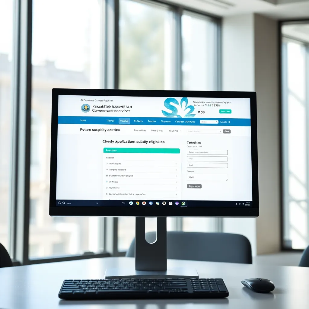 Государственный портал электронных услуг Казахстана на экране компьютера